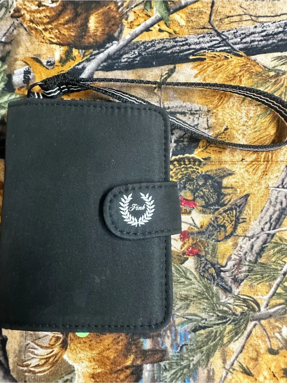 PINK Victoria's Secret Black Wallet Phone Case with Wrist Strap